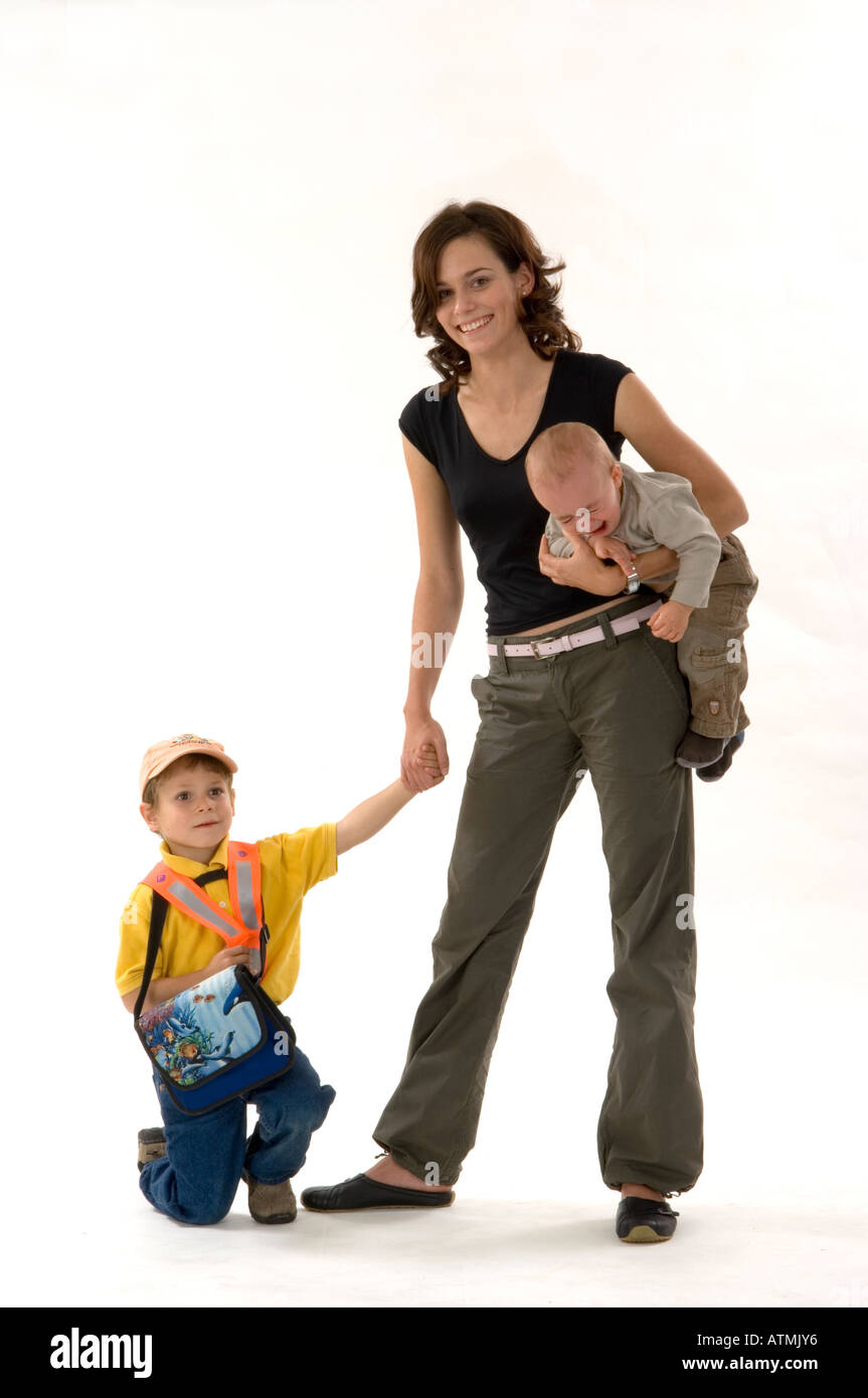 young mother with two children Stock Photo