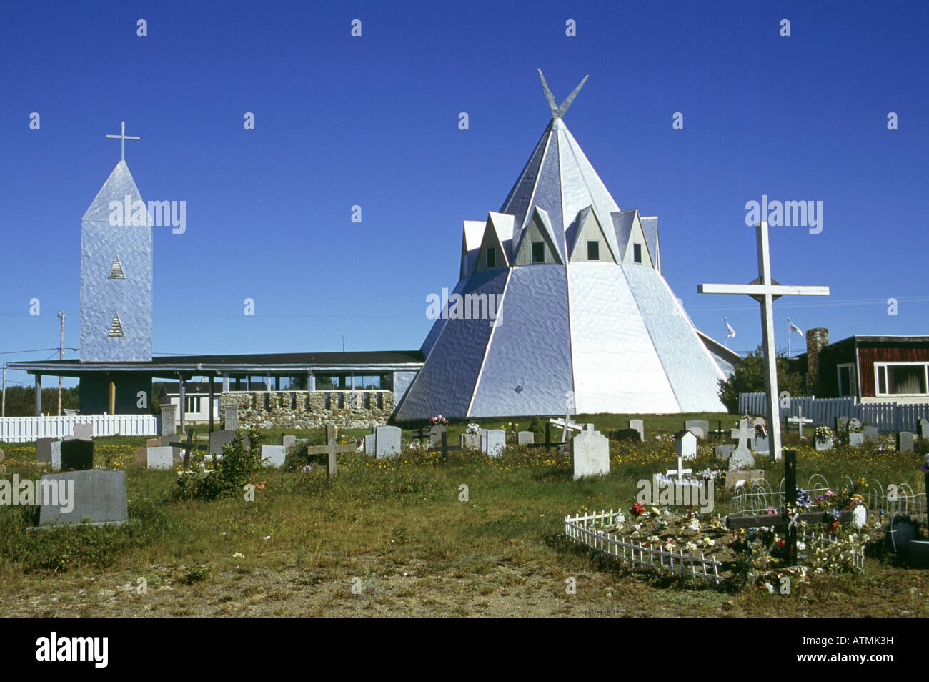 Micmac Indian Tribe Reservation Wigwam Shaped Church Roof Tower With micmac-indian-tribe-reservation-wigwam-shaped-church-roof-tower-with