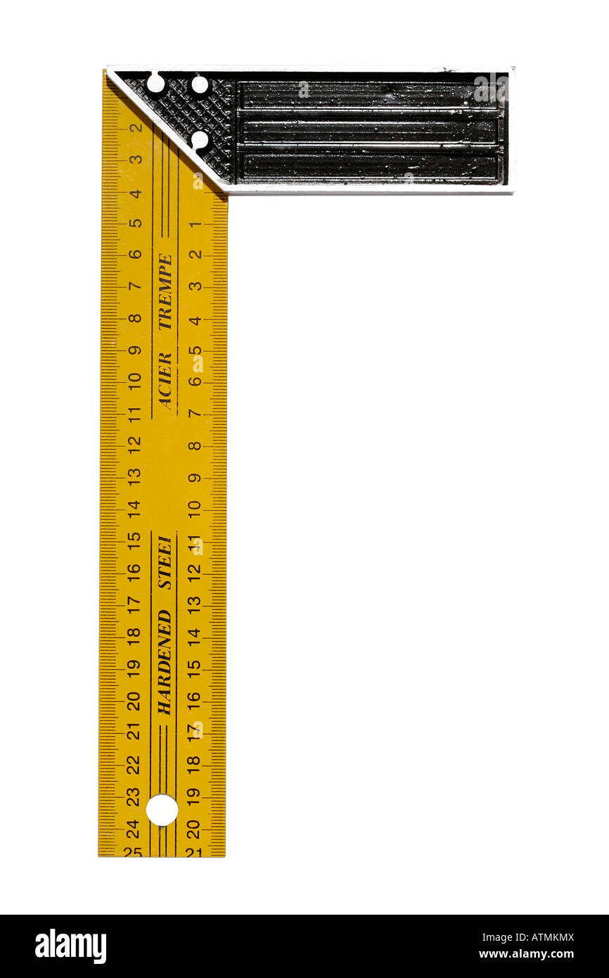carpenters angle tool measuring square silhouetted silhouette object still life yellow nobody build carpenter carpentry construc Stock Photo