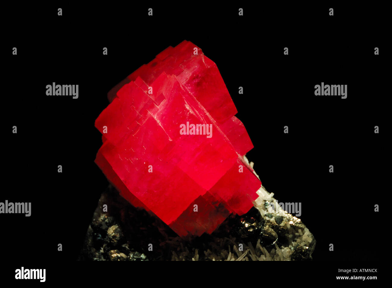 "The Alma Queen", specimen of Rhodochrosite (MnCO3) crystals. Houston