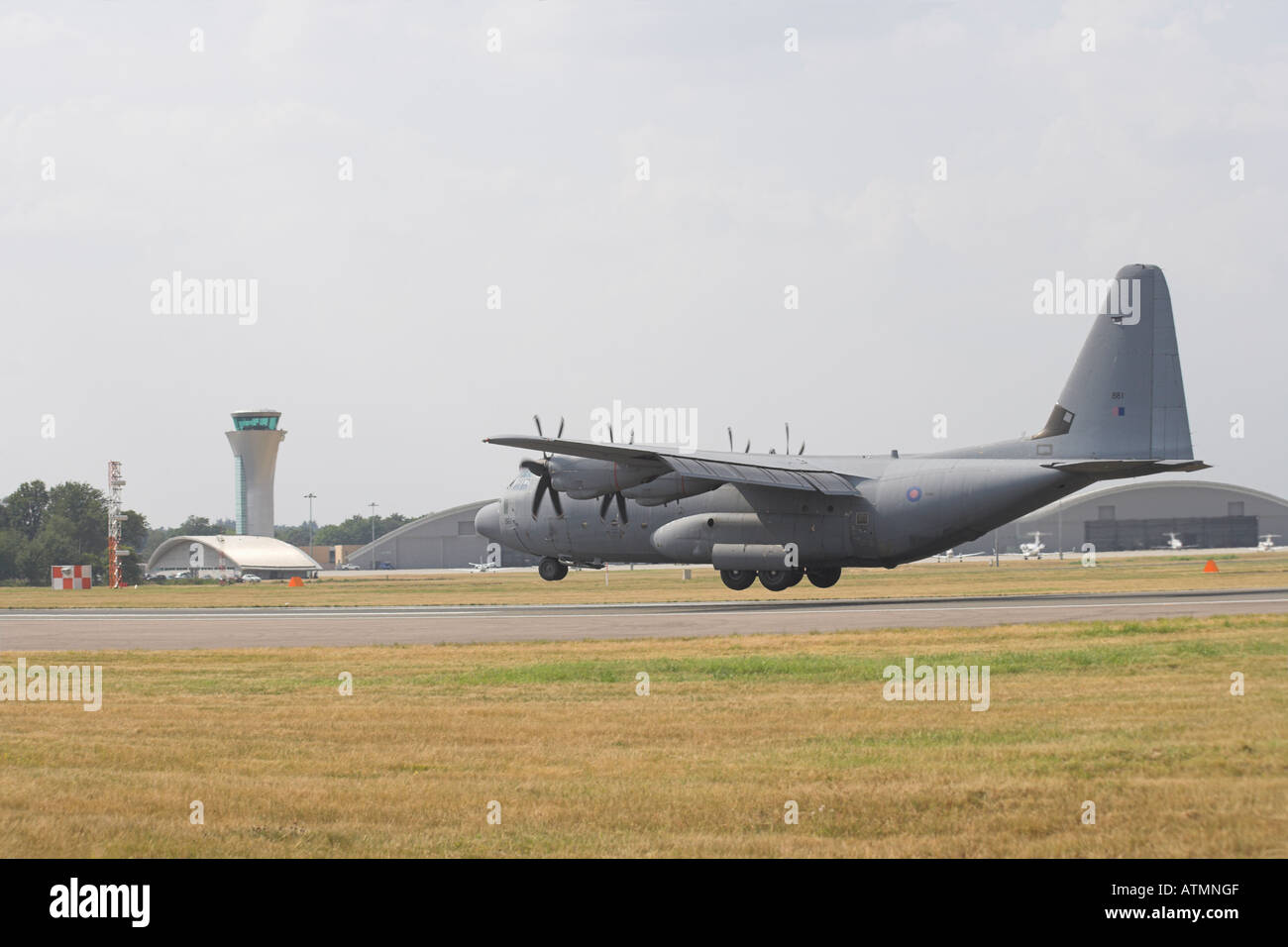RAF  C130J or Hercules about to touch down Stock Photo
