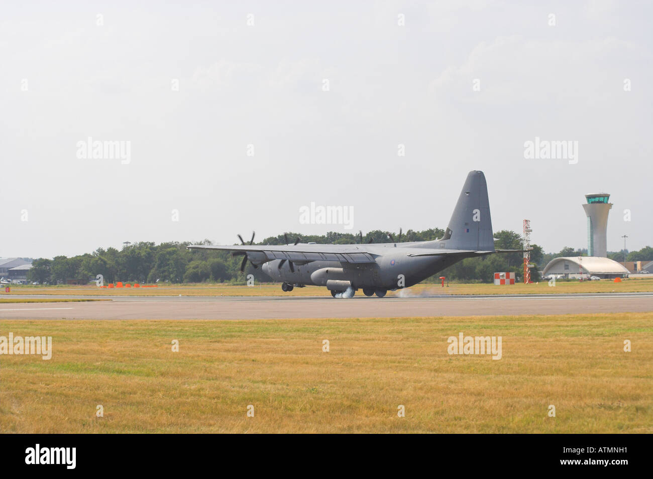RAF  C130J or Hercules just touching down Stock Photo