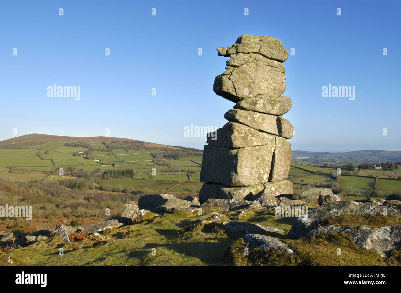 Bowermans nose granit tor in Dartmoor National park south devon England Stock Photo