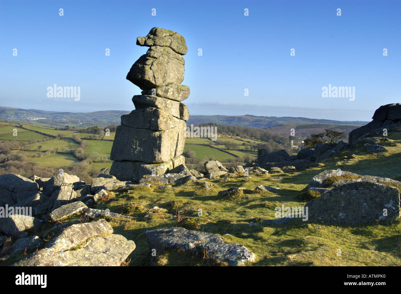 Bowermans nose granit tor in Dartmoor National park south devon England Stock Photo