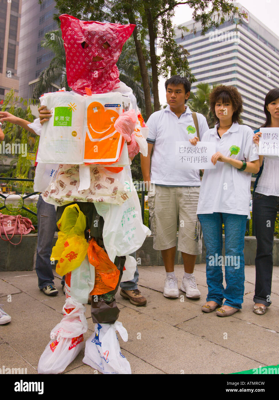 HONG KONG CHINA Plastic Bag Man and students during environmental