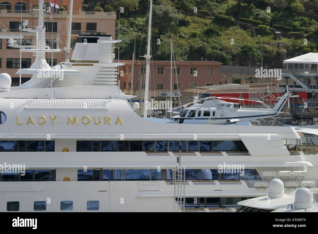 Luxury yacht Lady Moura in Monaco harbour. Stock Photo