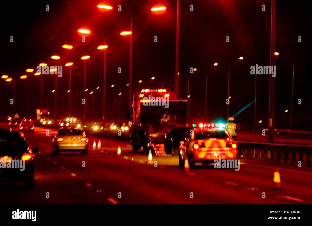 Traffic at night UK Stock Photo