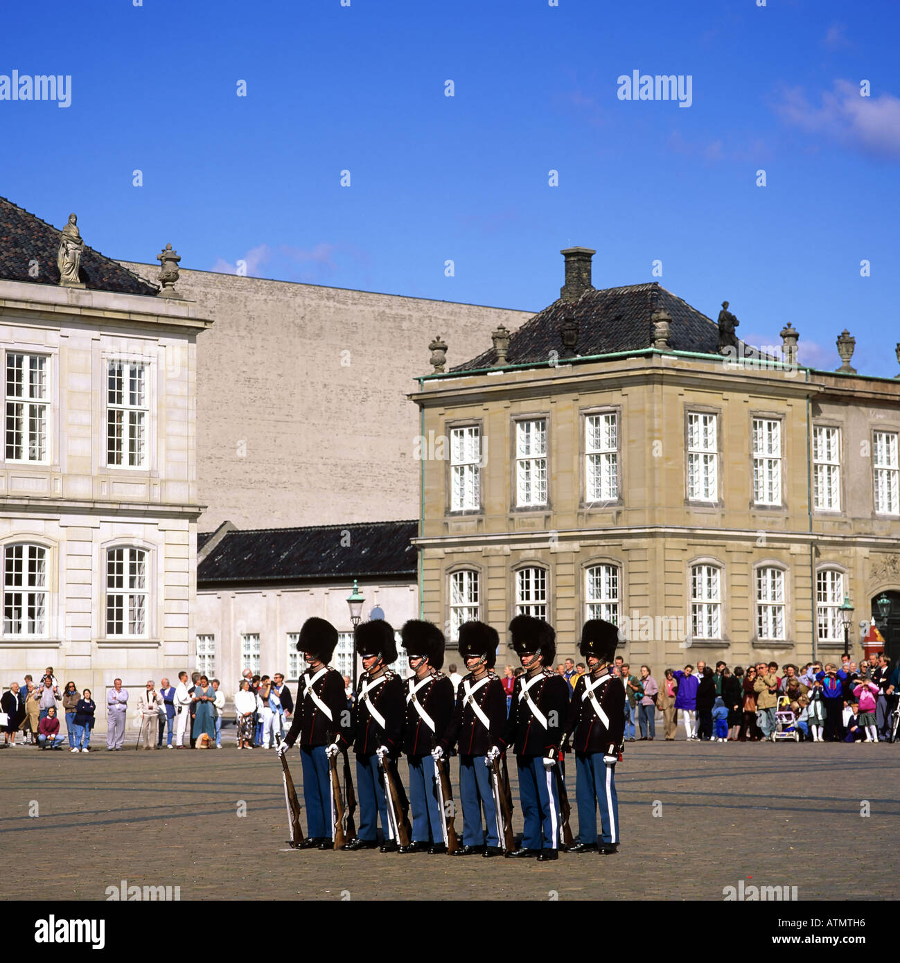 Changing the guard ceremony at Amalienborg Royal Palace, Copenhagen, Denmark Stock Photo