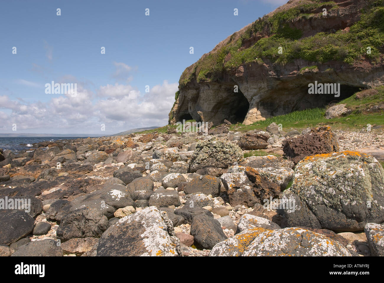 Colour image of the King's Caves, west coast of the Isle of Arran, Scotland. Reputed refuge of Robert the Bruce. Stock Photo
