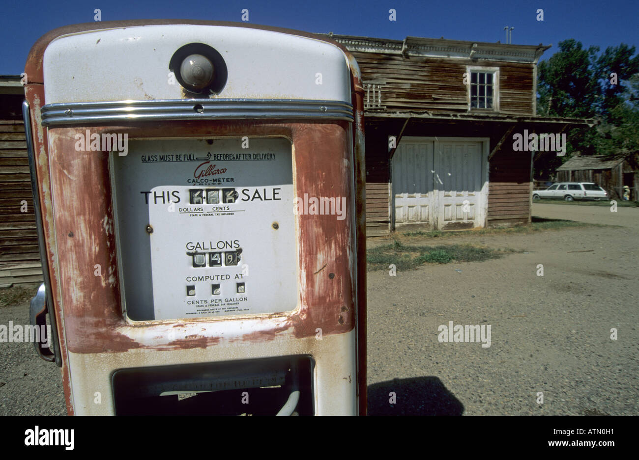 old gas filling station in Virginia City Montana USA Stock Photo