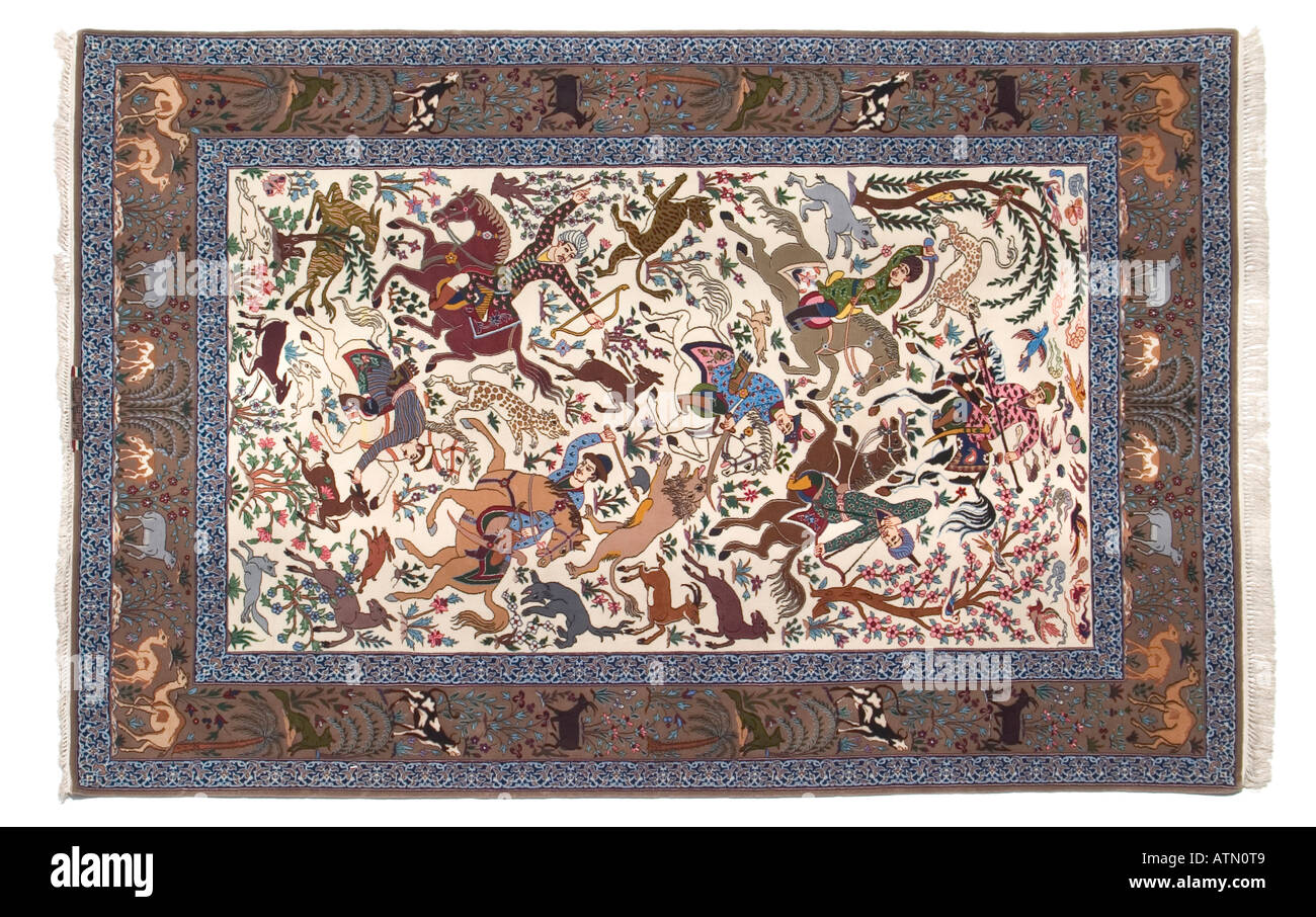 Persian handmade magic silk carpet showing intricate weaving and