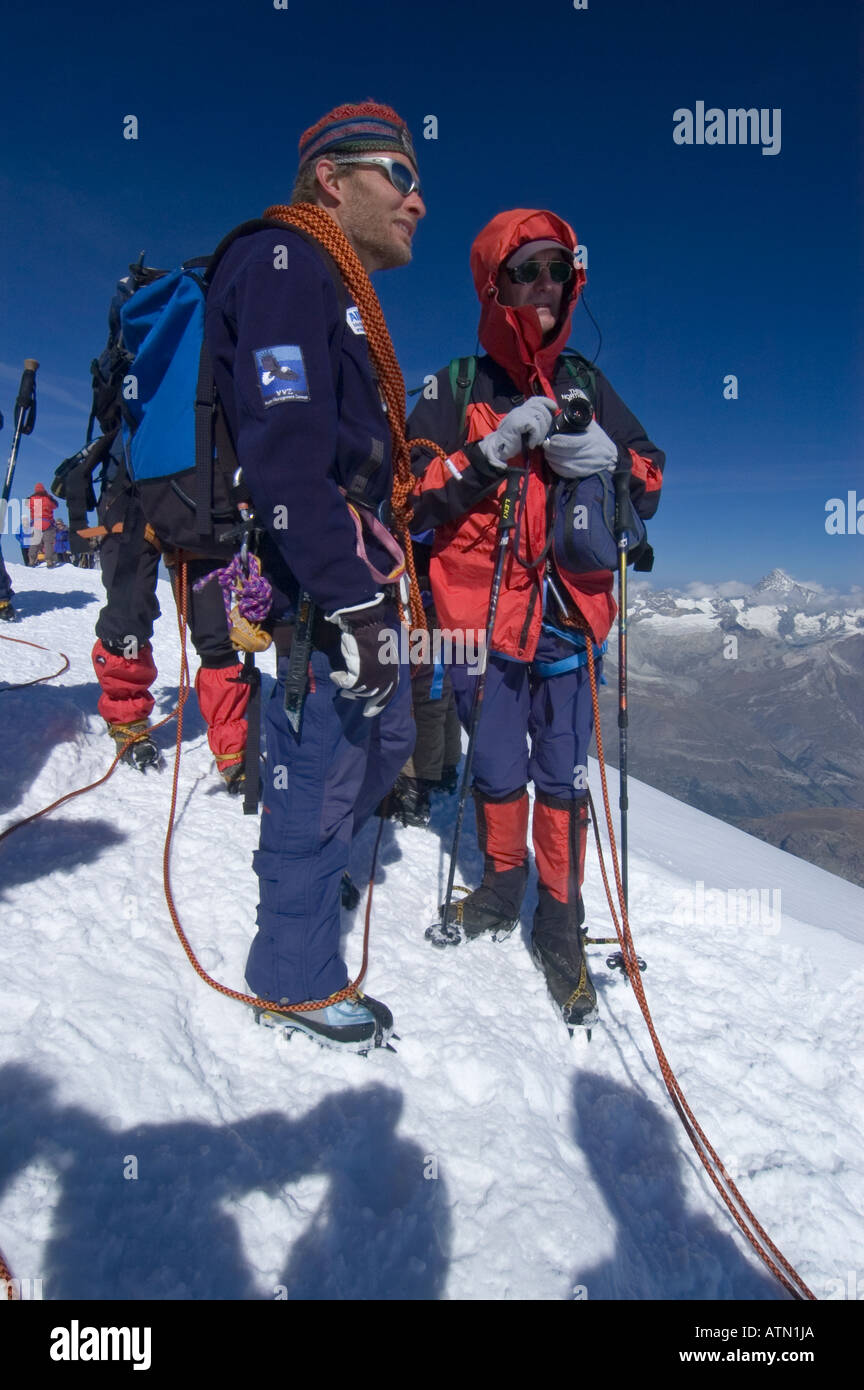 mountaineers on the Breithorn 4164 m Zermatt Wallis Valais Switzerland Stock Photo