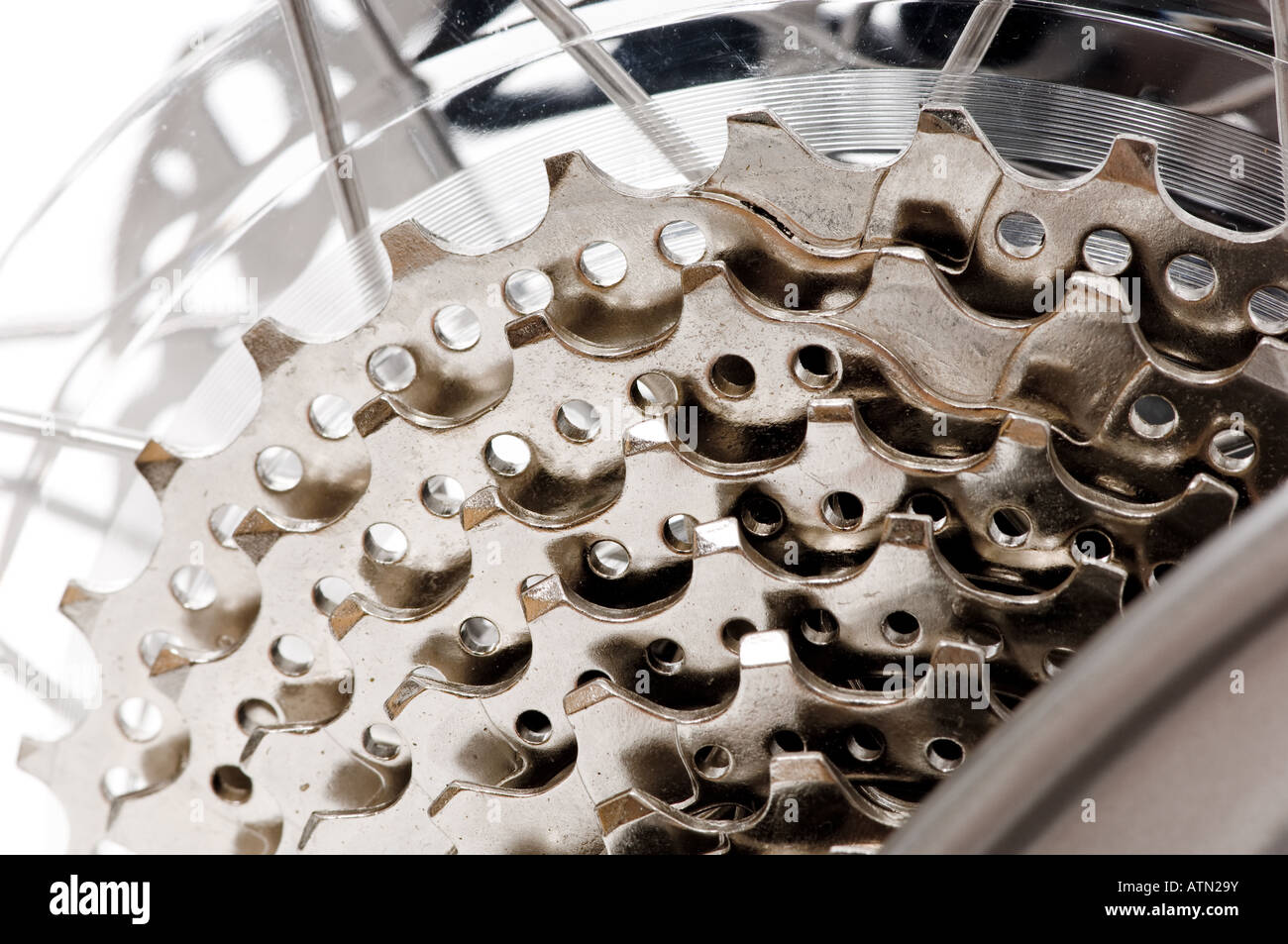 Closeup of shiny metal cogs of a bike cassette Stock Photo Alamy