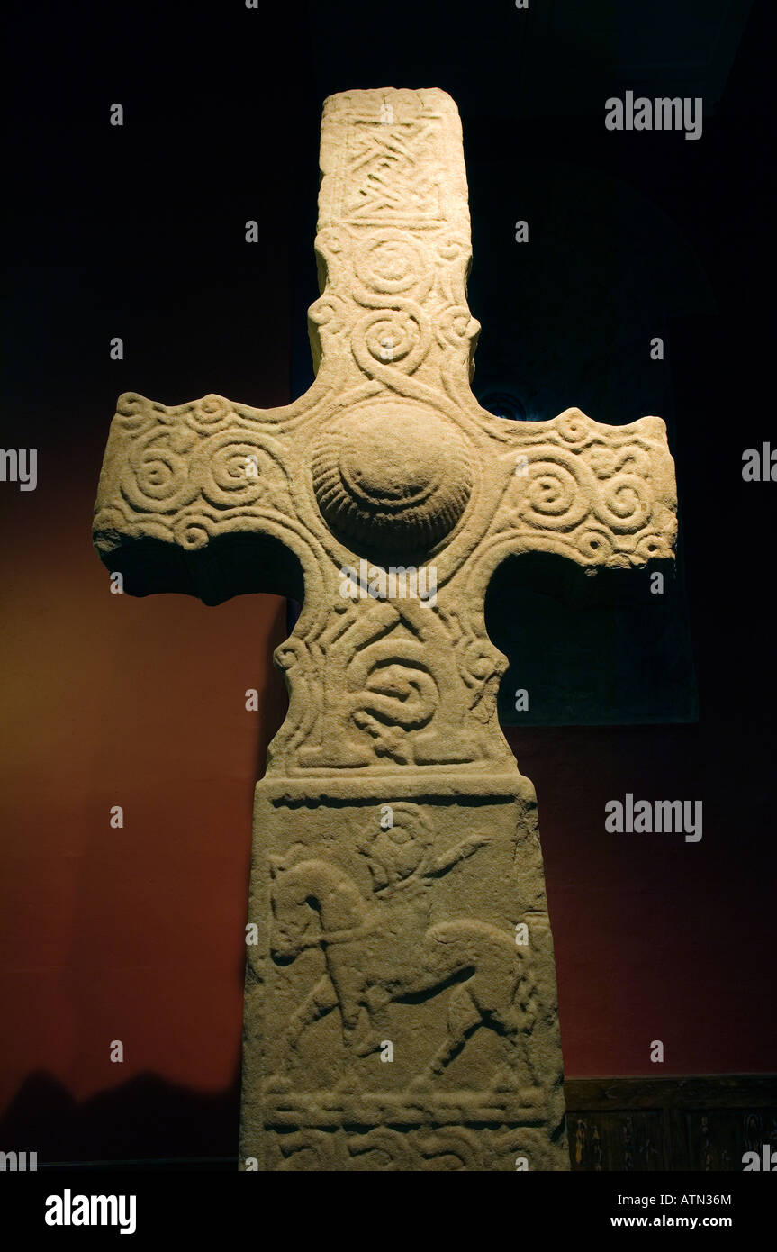 9th C. Dupplin Pictish Cross. Removed from hillside at Forteviot, Perth. Now in St. Serfs Church in village of Dunning, Scotland Stock Photo