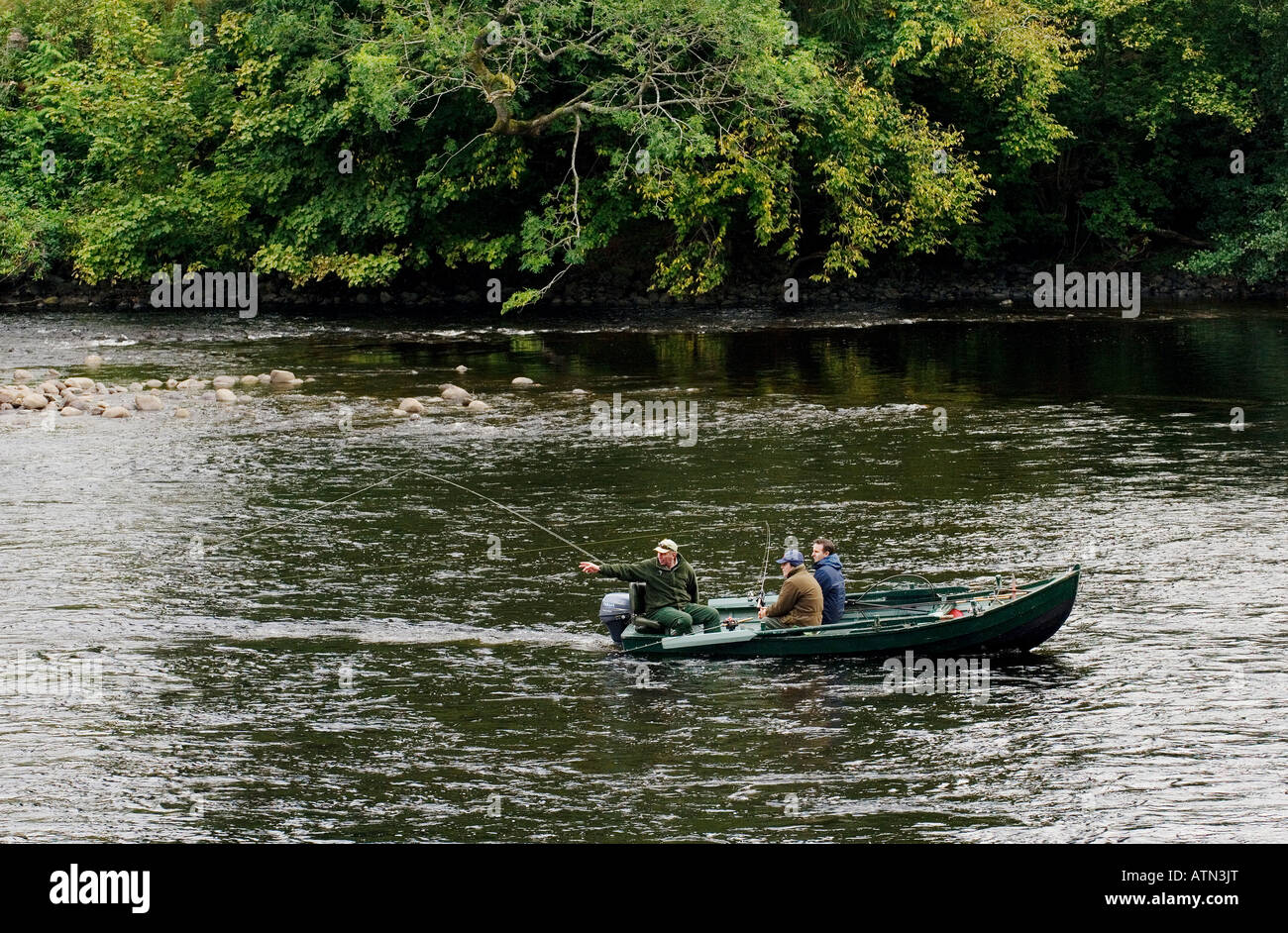 Rod fly fishing on the River Tay at Dunkeld in the Scottish Highlands
