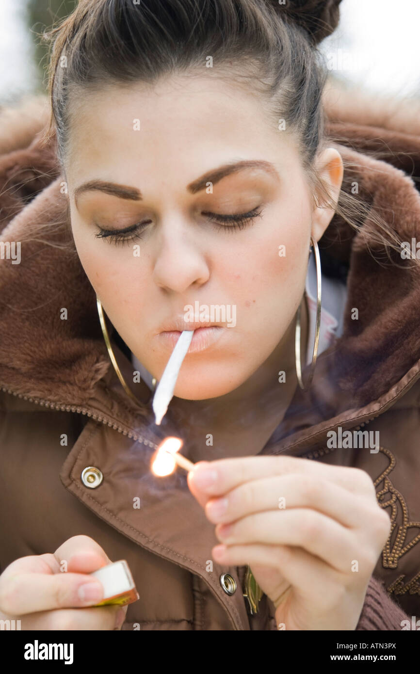 teenage girl smoking a pretend cannabis joint Stock Photo 16355521 Alamy