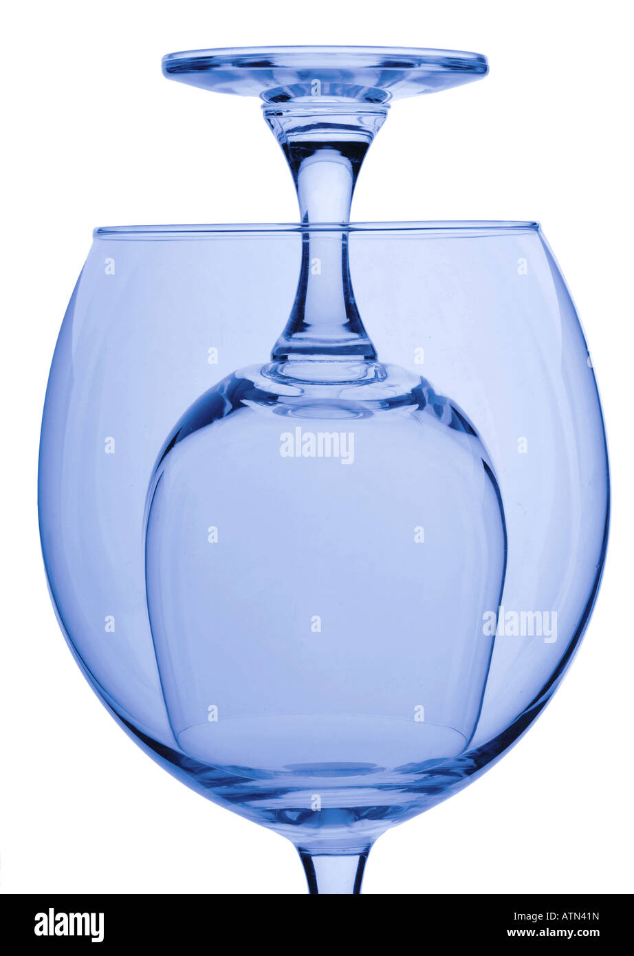 Two blue glasses wine glas and wet isolated white background Stock