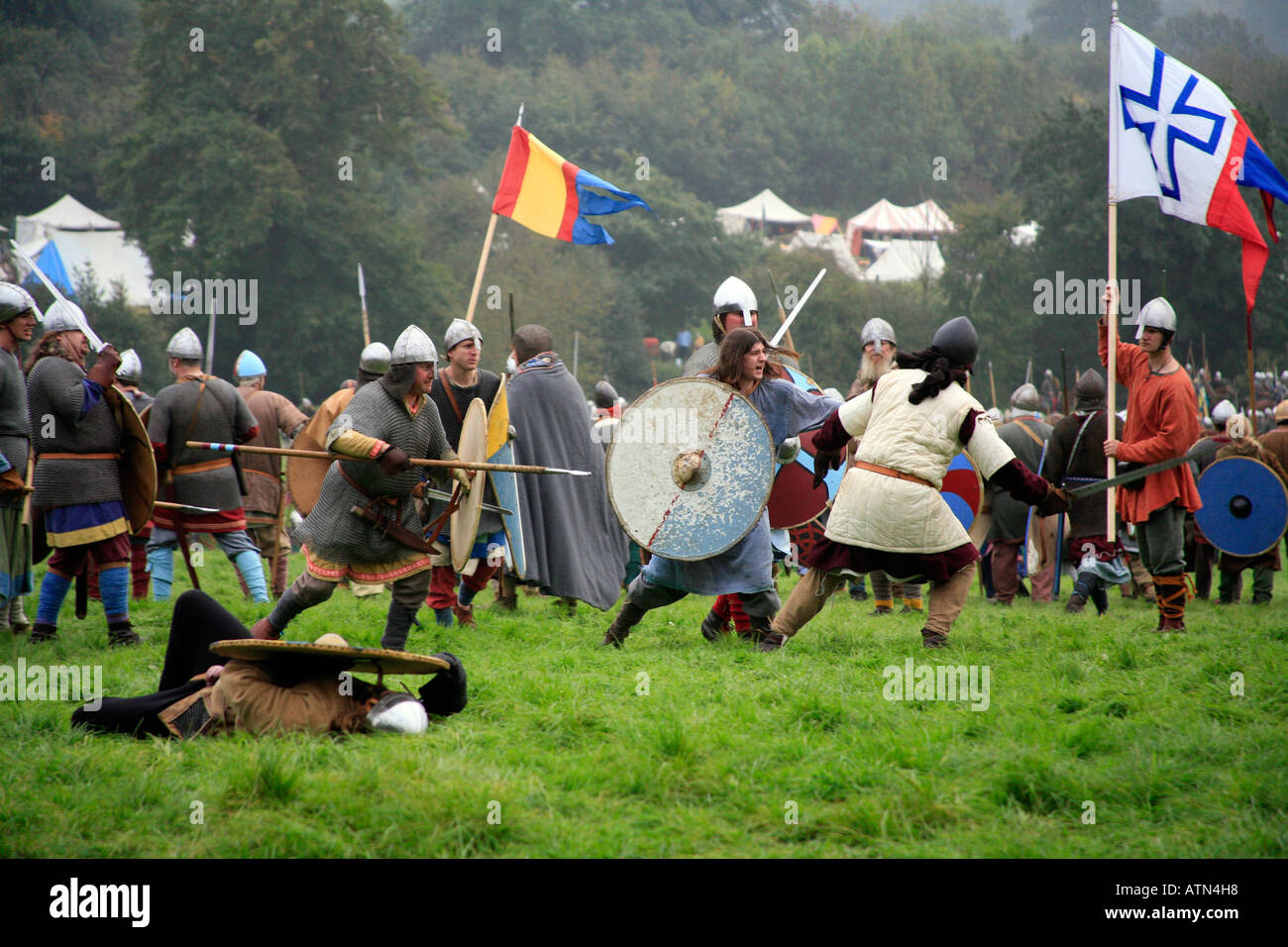 The Historic 1066 Battle of Hastings England re creation at Hastings on the actual fields where the Battle took place. Stock Photo
