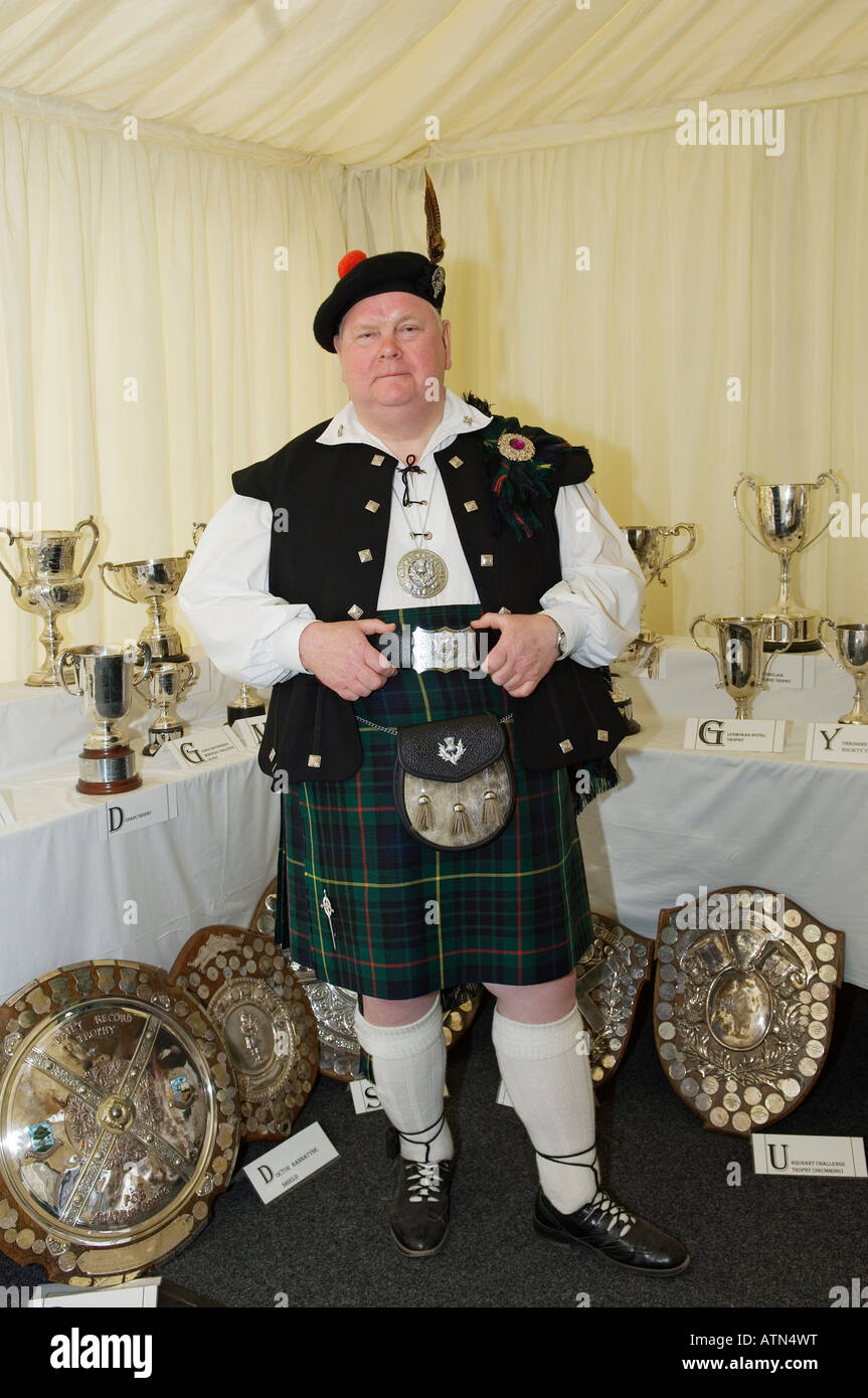 Visitor in traditional full Jacobite regalia, in the trophy pavilion at the annual Cowal Highland Gathering at Dunoon, Scotland Stock Photo