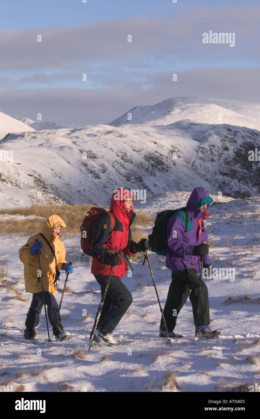hillwalkers in the snow steel fell Lake District Stock Photo