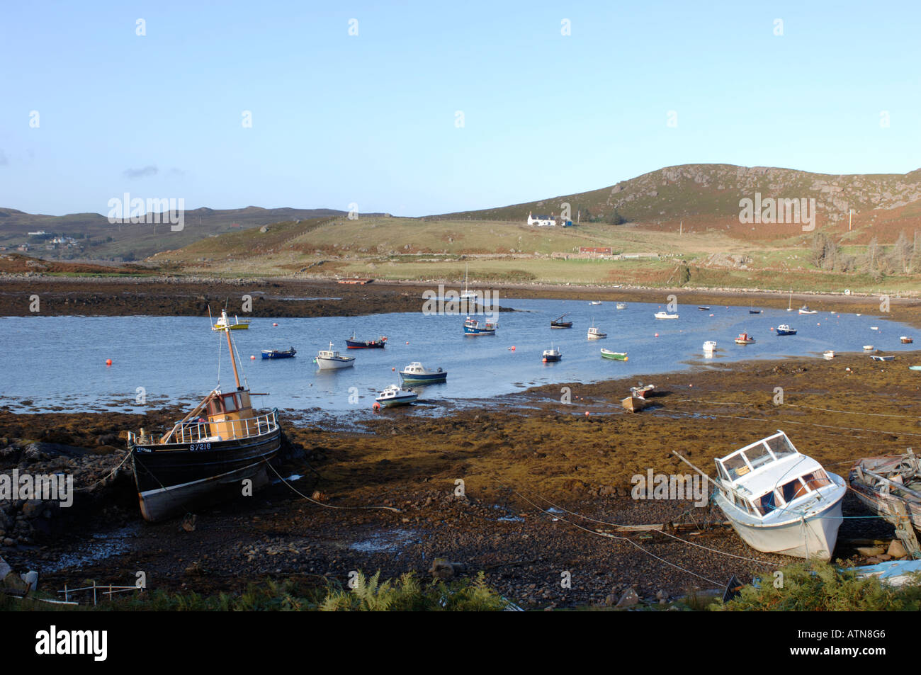 Old Dornie Harbour and Moorings Wester Ross.   XPL 3847-368 Stock Photo