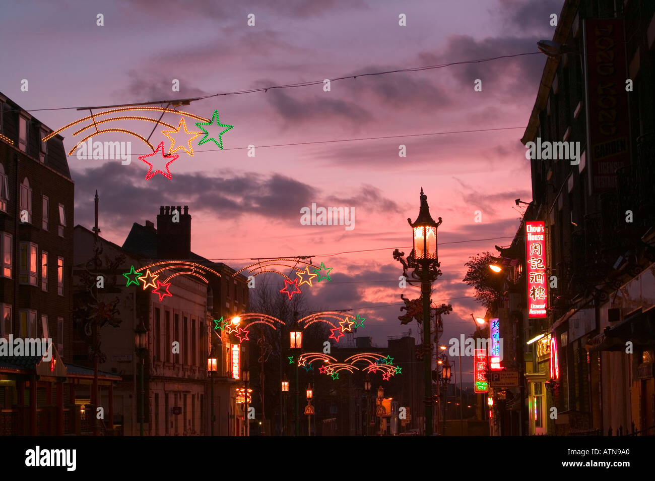 Chinatown at sunset Liverpool Stock Photo