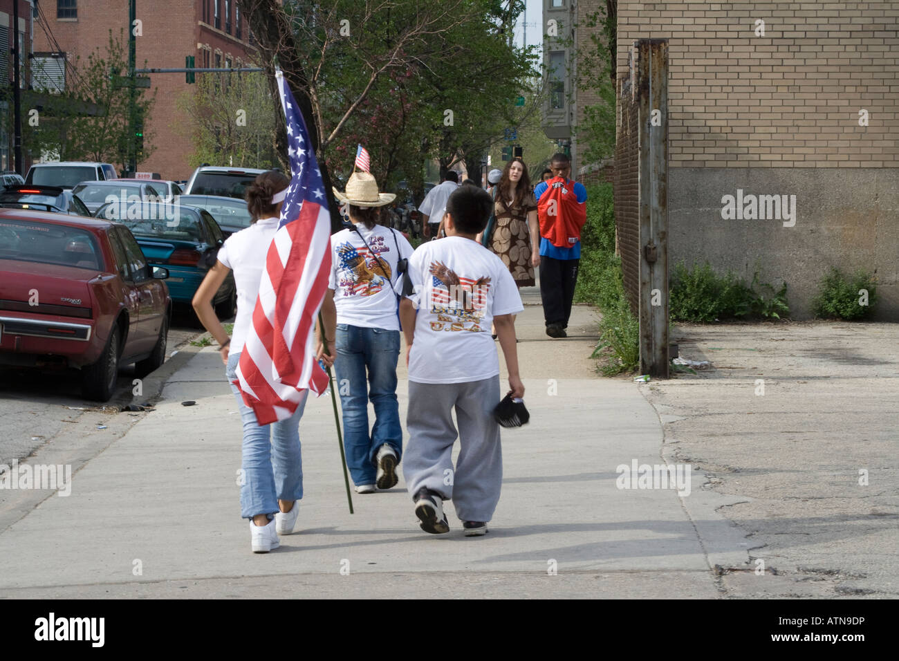 People dressed in the american flag Stock Photo