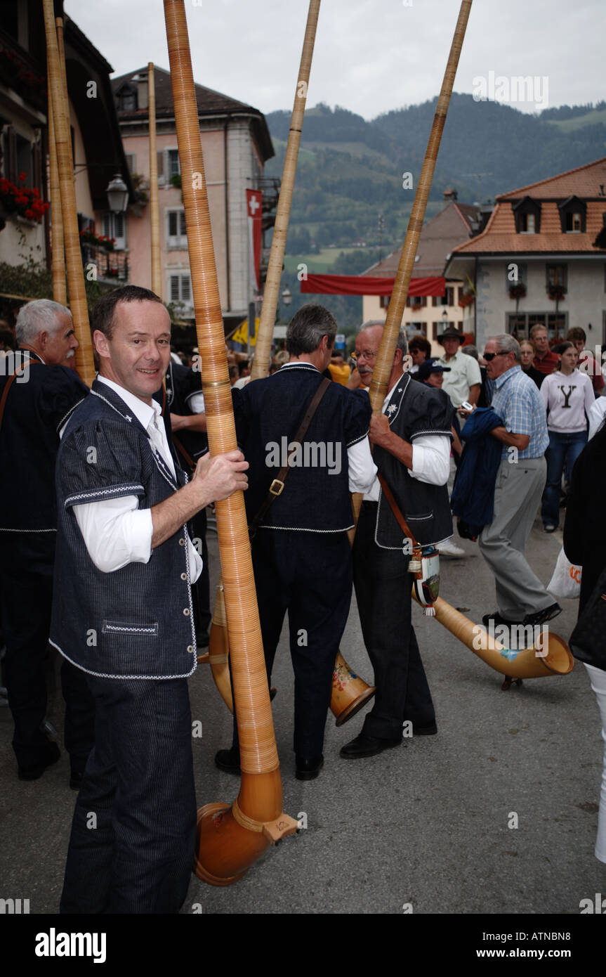 Alpen horn at Désalpes festival Charmey Switzerland Stock Photo