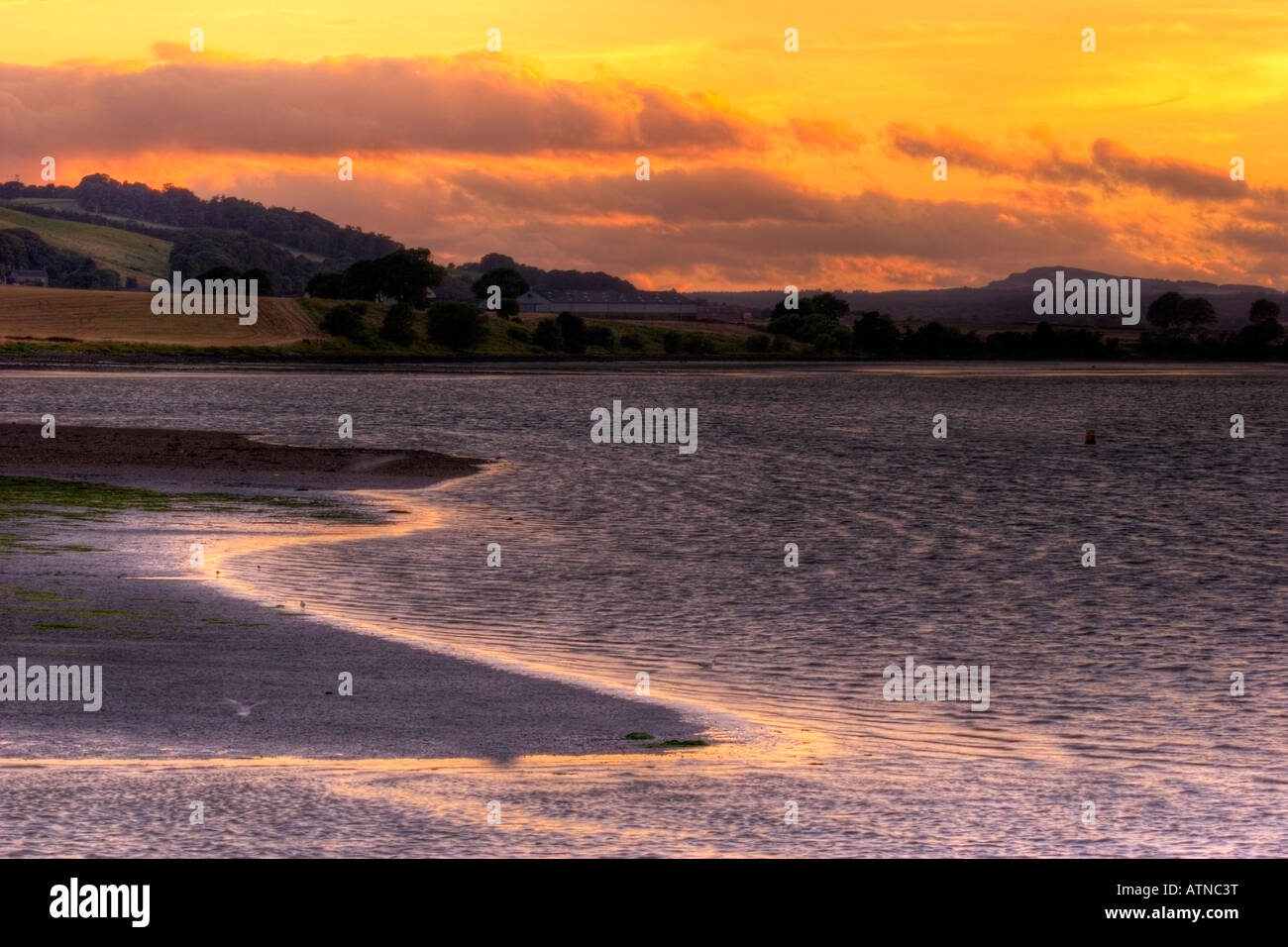 HDR sunset, Montrose Basin, Montrose, Angus, Scotland Stock Photo