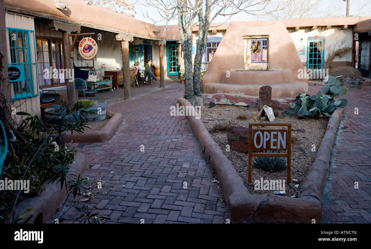 Art Gallery and shopping area, with adobe walls, Albuquerque, New Mexico Stock Photo