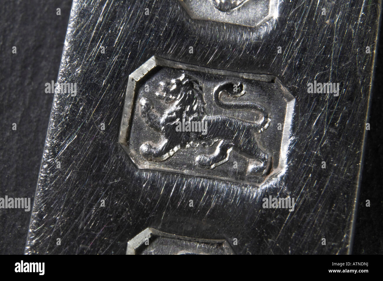 Lion hallmark denoting Sterling Silver 925 1000 purity Stock
