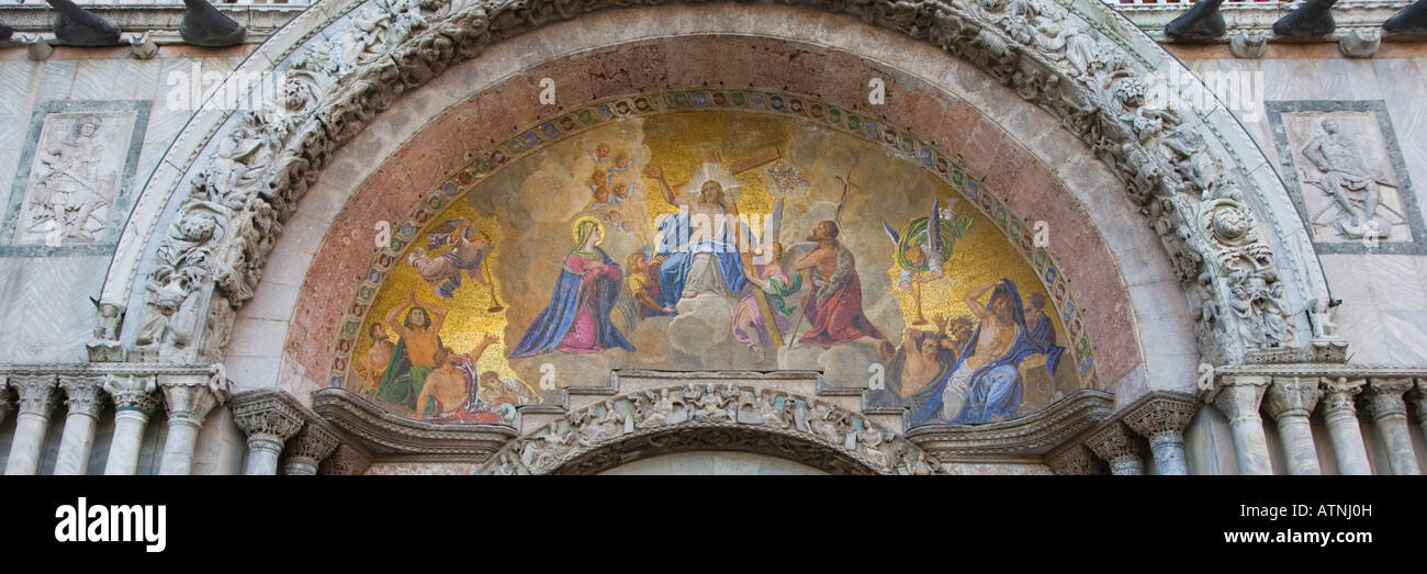 Venice, Veneto, Italy. Colourful mosaic above the main door of the Basilica di San Marco. Stock Photo
