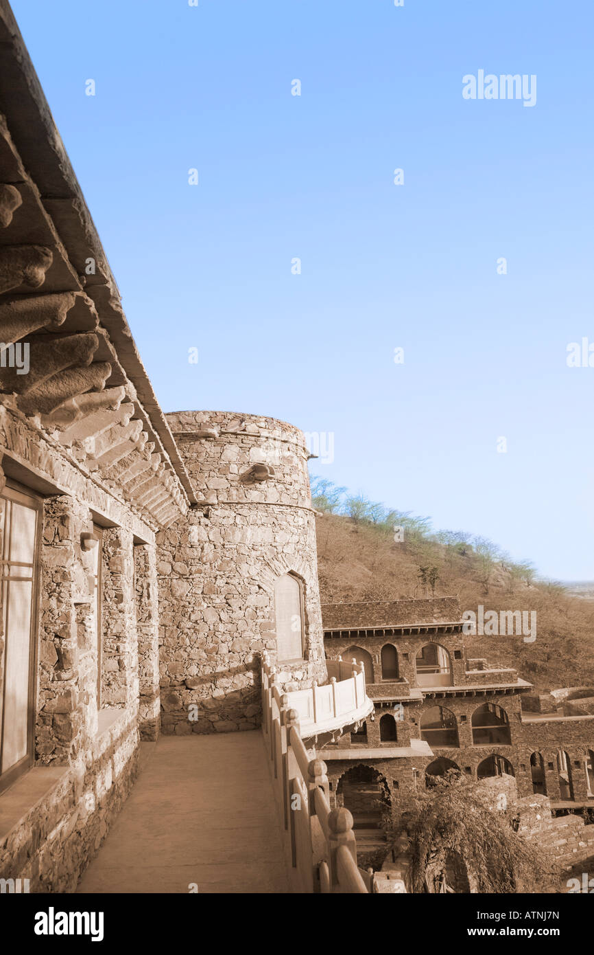 Balcony of a fort, Neemrana Fort Palace, Neemrana, Alwar, Rajasthan, India Stock Photo