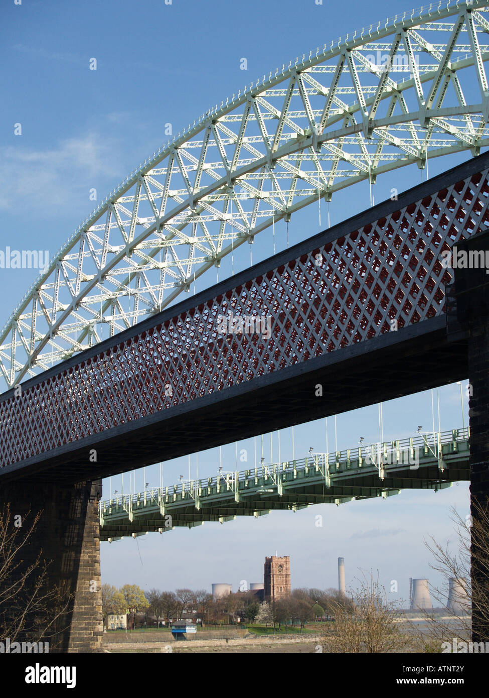 victorian rail modern suspension road bridge Stock Photo