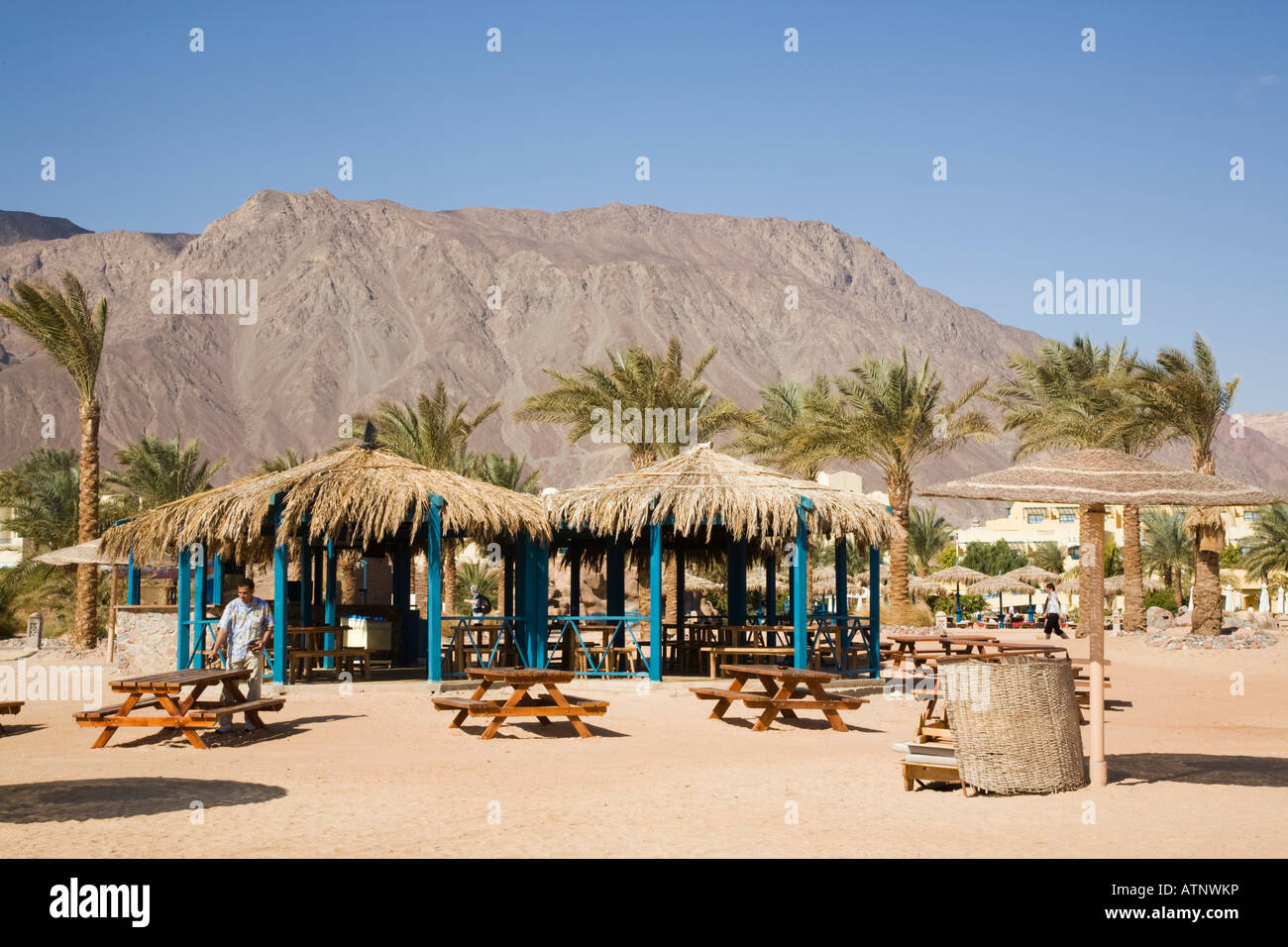 Taba Heights Sinai Peninsula Egypt Empty beach bar cafe with outdoor