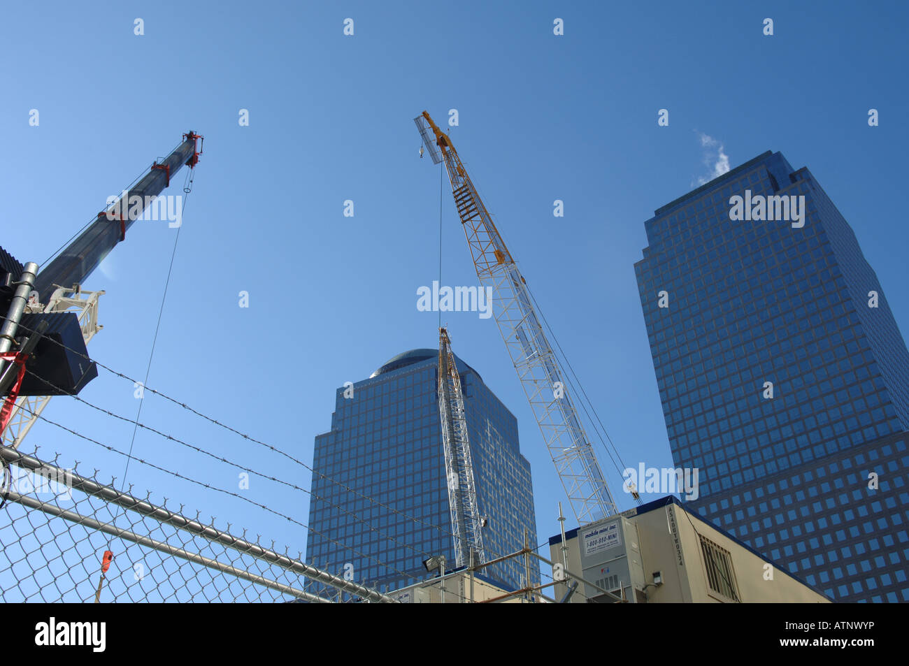 World Trade Center re building construction site with the World Financial Center in the background Stock Photo