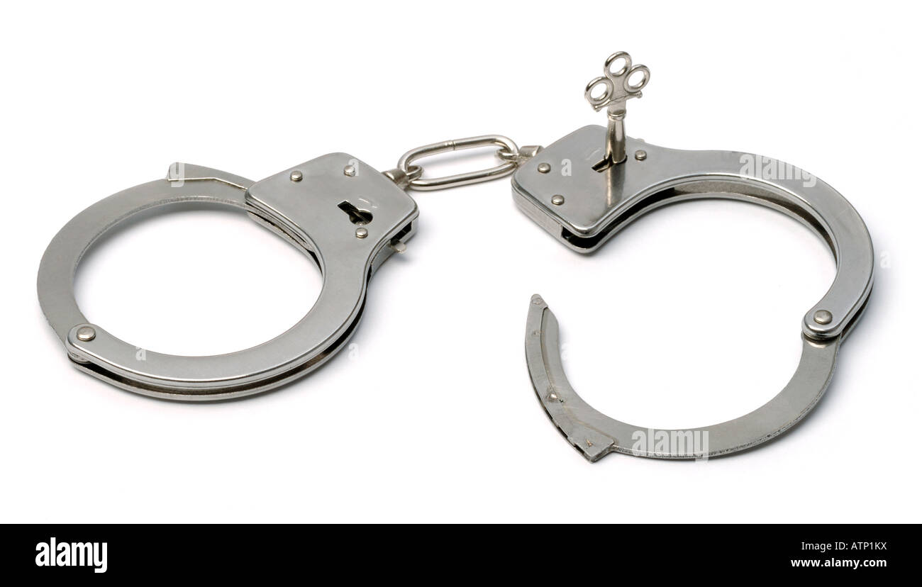 Metal handcuffs Stock Photo