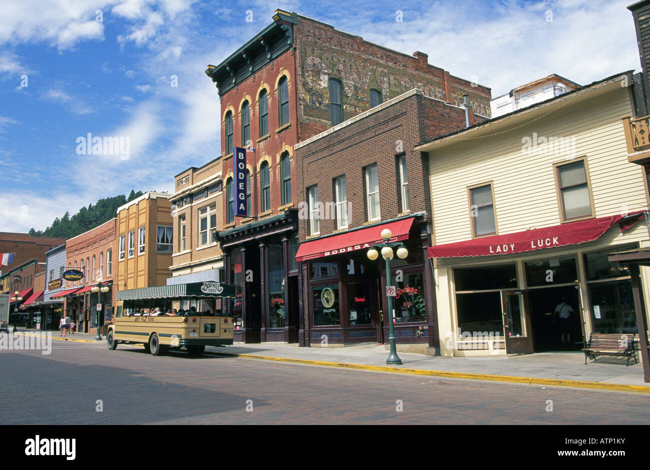 A view of the main street of Deadwood South Dakota in Spearfish Canyon in the Black Hills Stock Photo