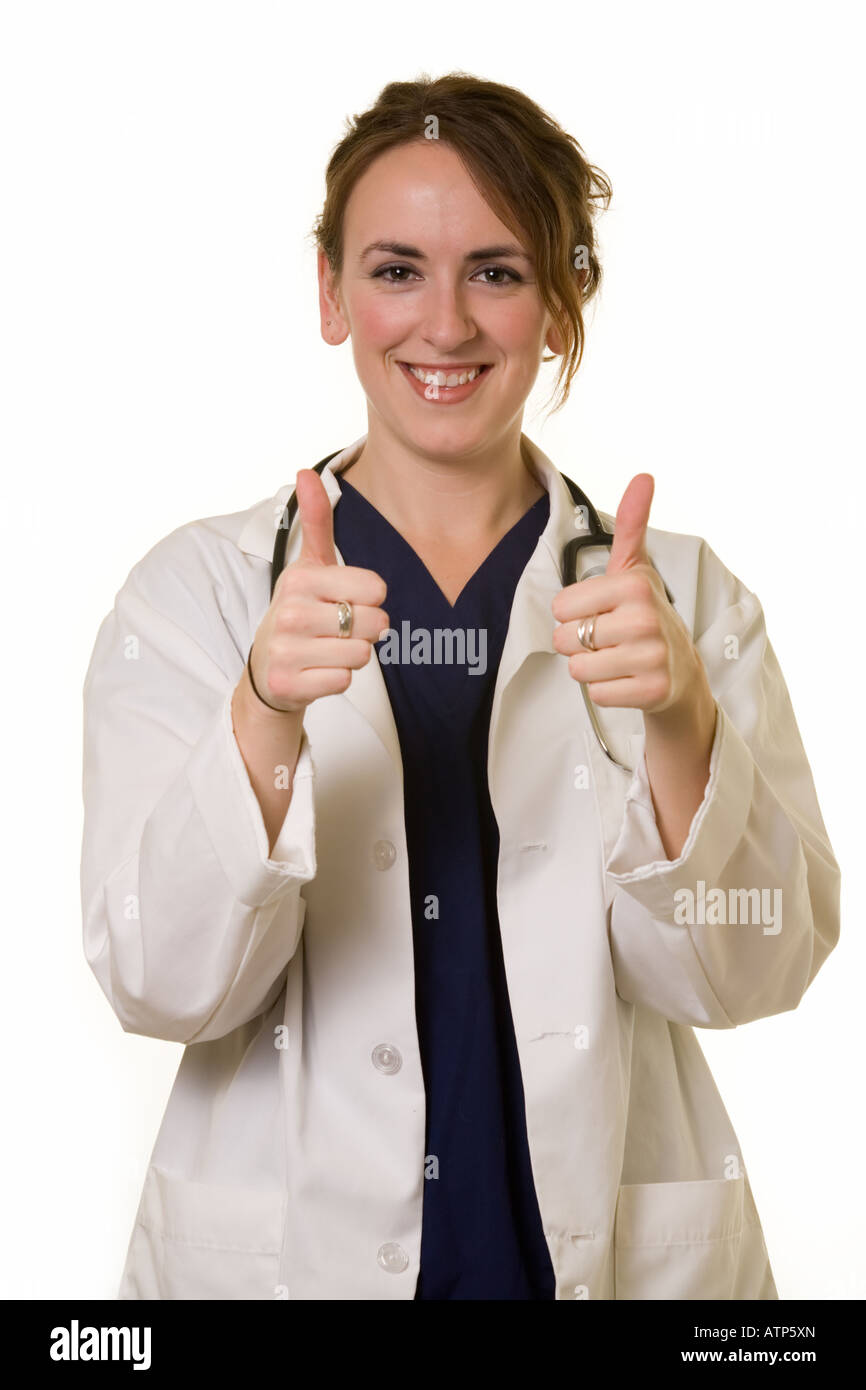 Positive brunette lady doctor hi-res stock photography and images - Alamy