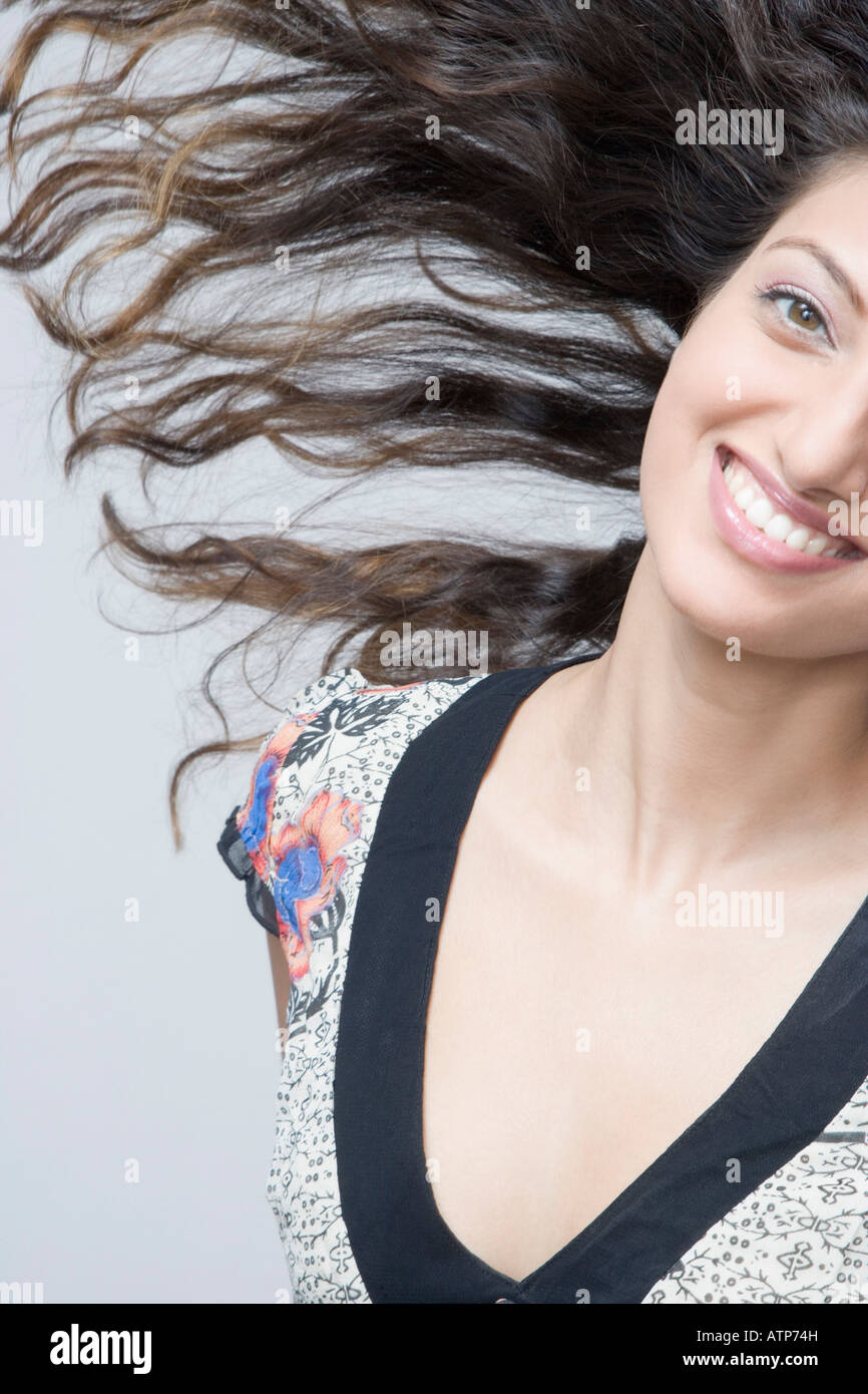 Portrait of a young woman's tousled hair Stock Photo