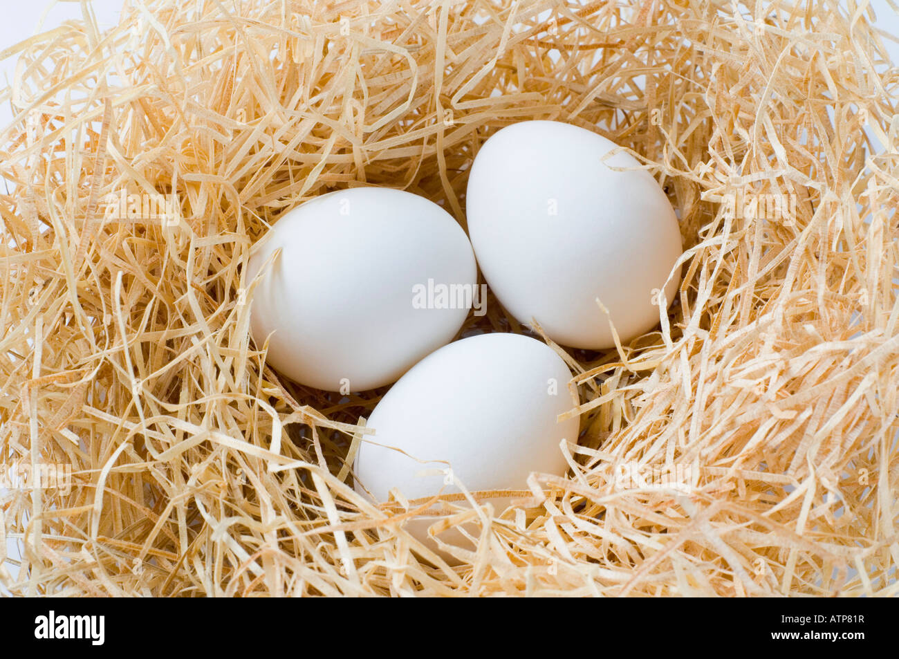 High angle view of three eggs in a bird's nest Stock Photo - Alamy