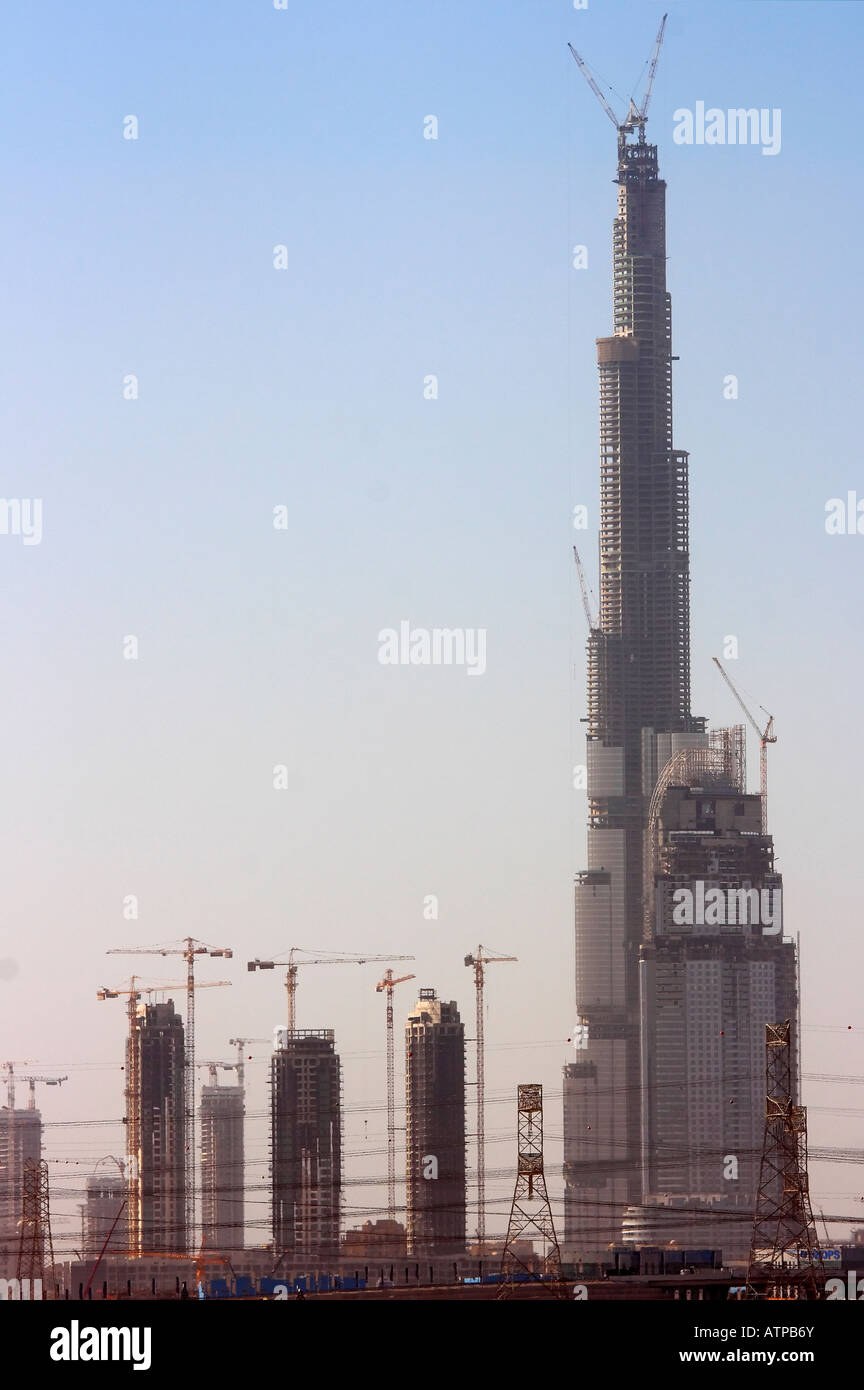 The Burj Dubai Tower under construction Stock Photo