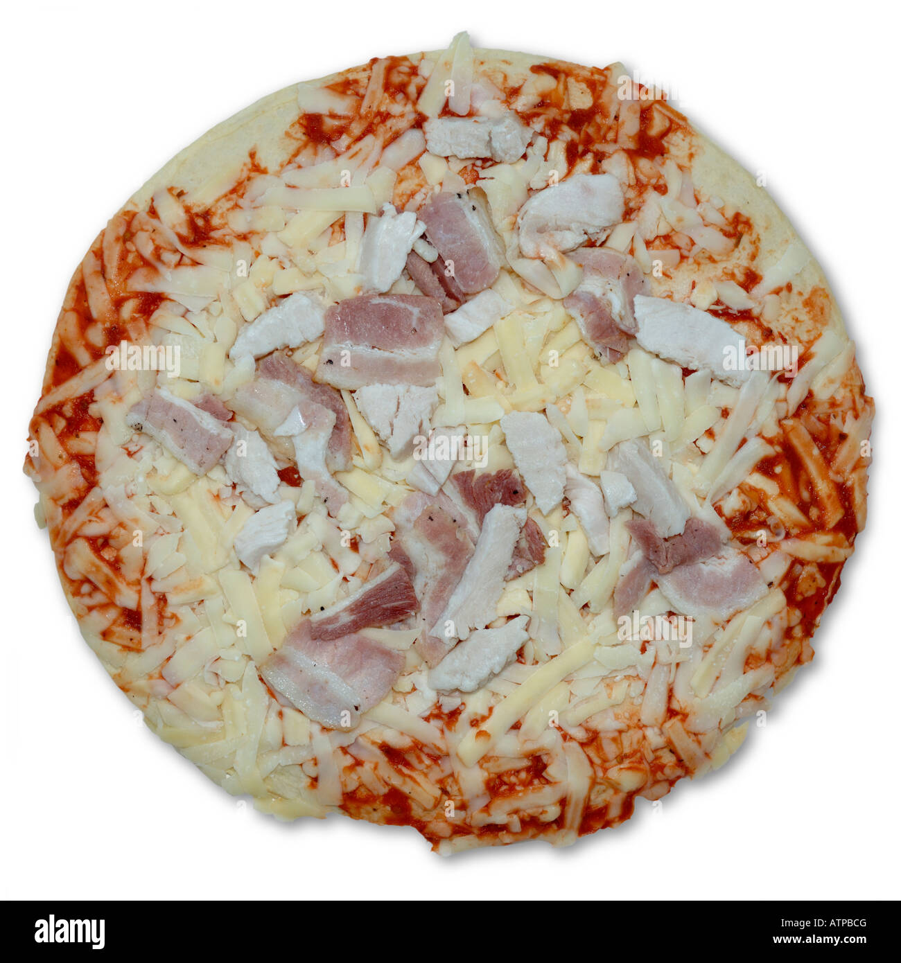 uncooked chicken and bacon pizza Stock Photo