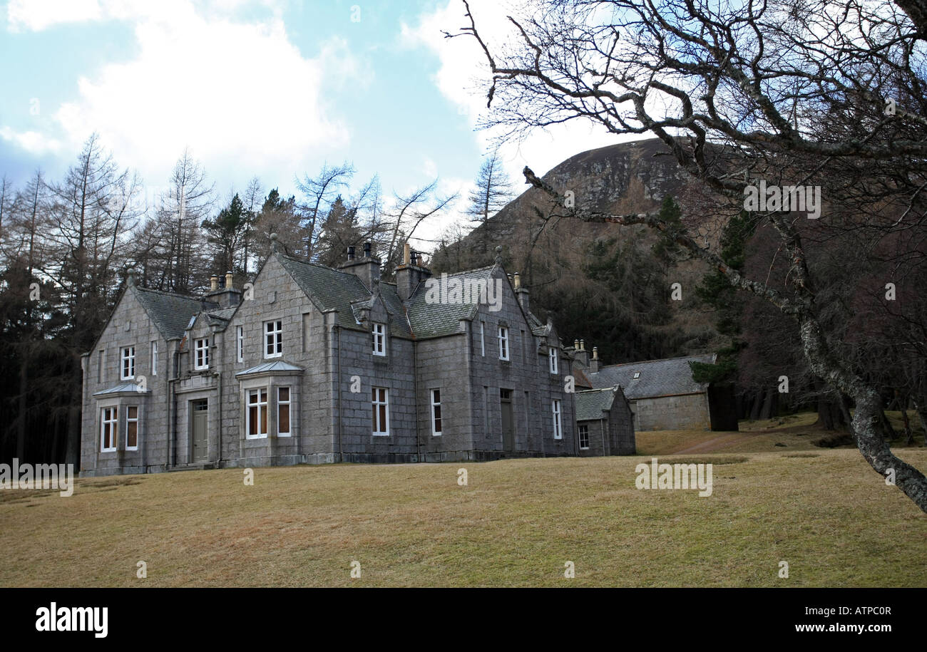 Queen Victoria's Royal Lodge of Glas Allt Shiel on the banks of Loch Muick near Ballater, Aberdeenshire, Scotland, UK Stock Photo
