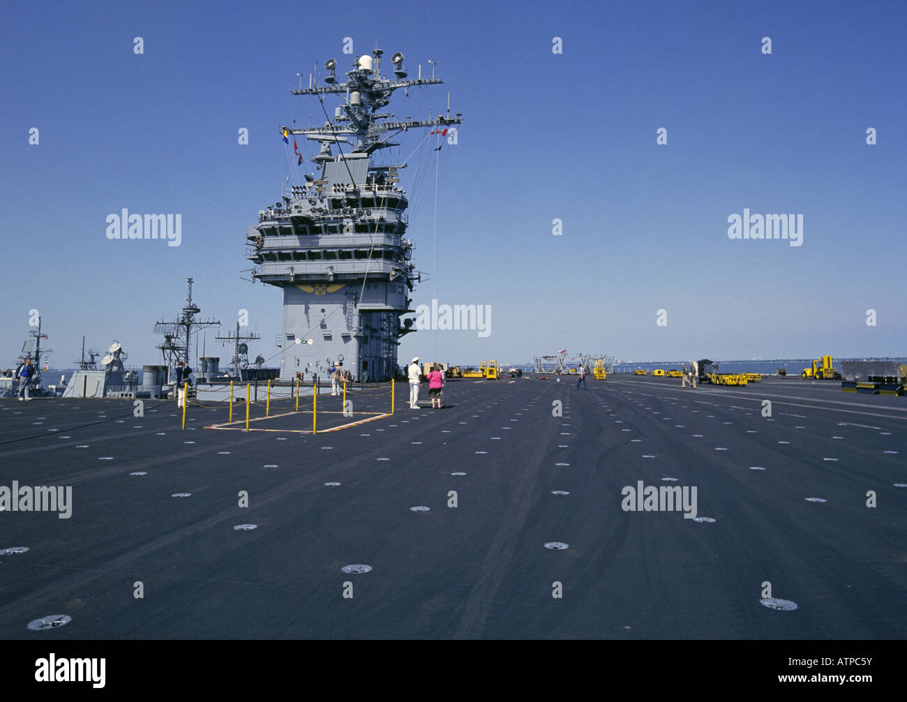 The flight deck of the nuclear powered United States Aircraft Carrier USS DWIGHT D EISENHOWER CVN 69, stationed in Norfolk, Virginia. Stock Photo