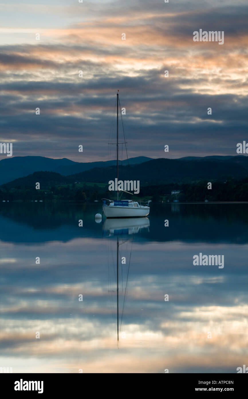 A Boat At Sunset On Ullswater Stock Photo - Alamy