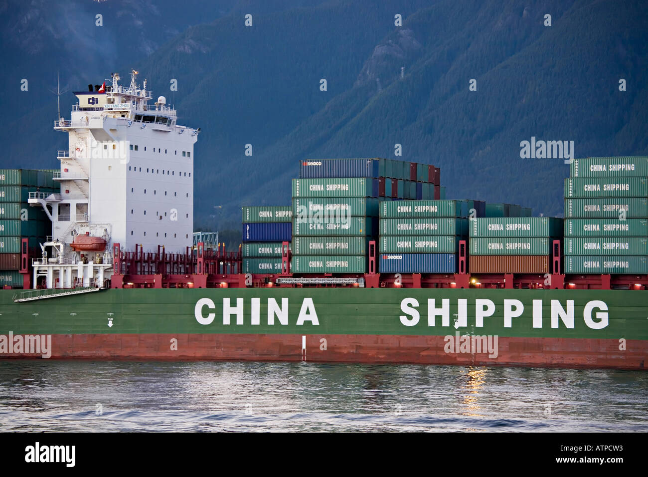 Containers on board ship docking at Vancouver Canada Stock Photo Alamy
