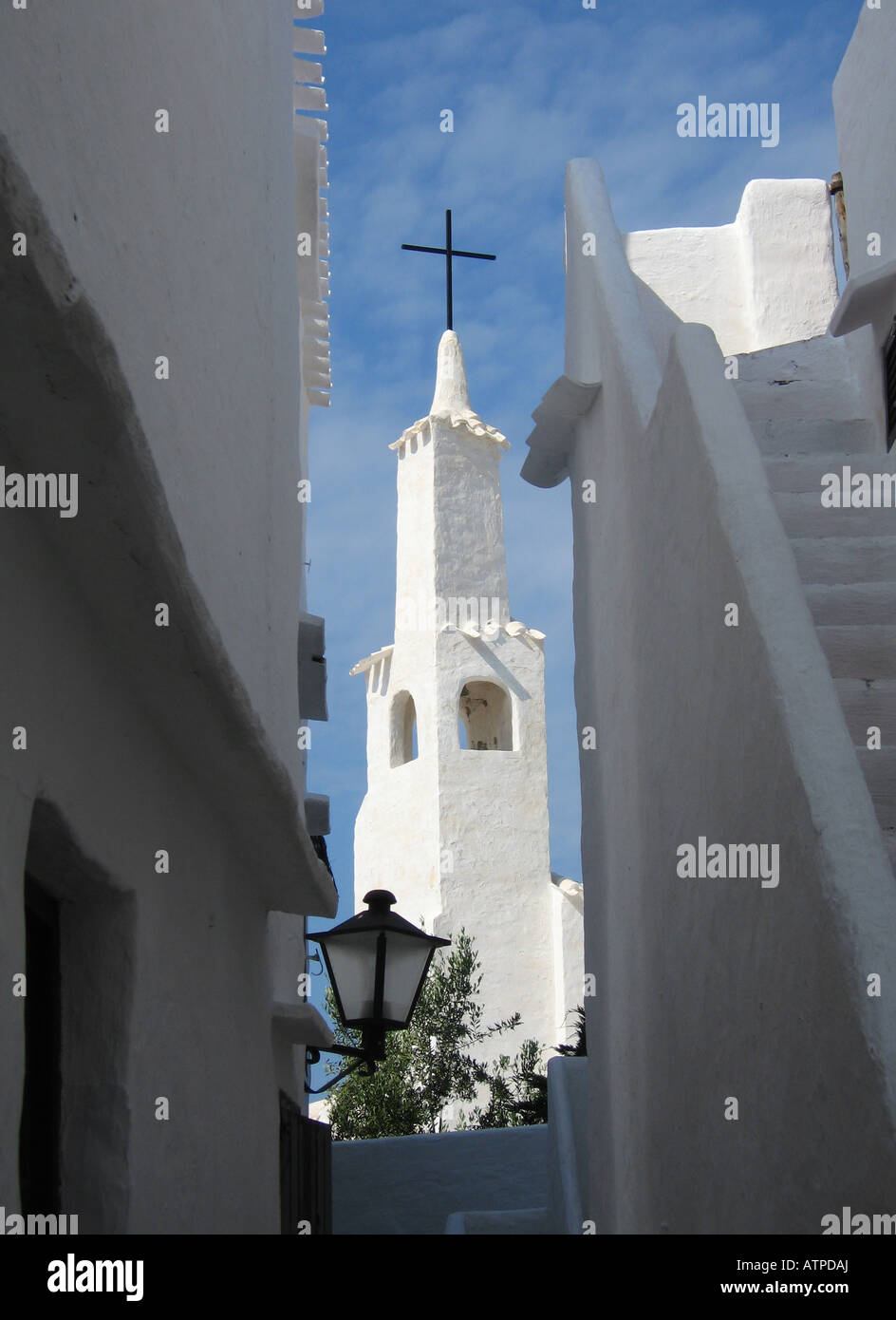 White church at Binibeca, Menorca, Baleraric Islands, Spain Stock Photo