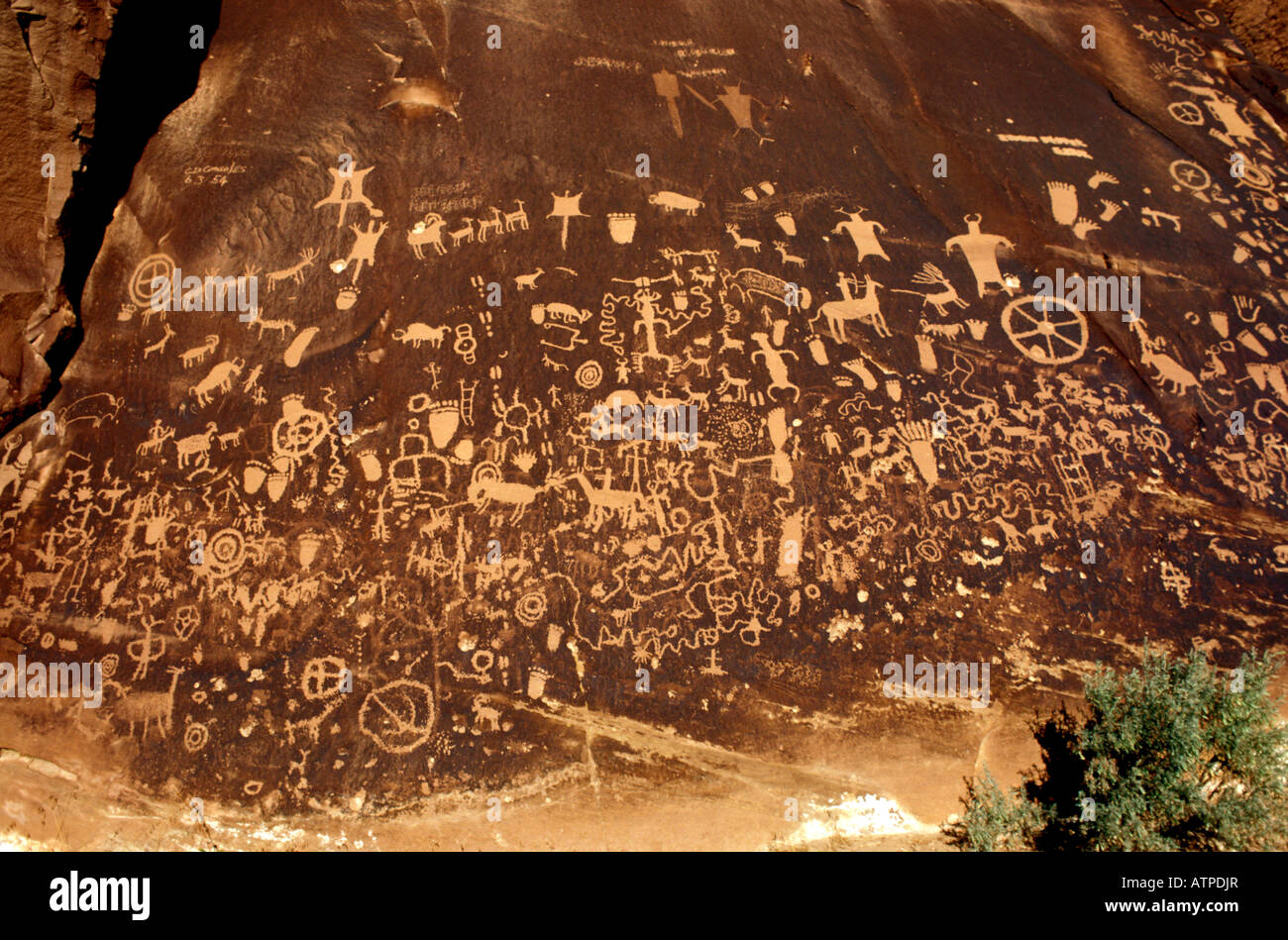 UT Utah Canyonlands National Park Petroglyphs Newspaper Rock historic Indian writing on rock Native American writing Stock Photo