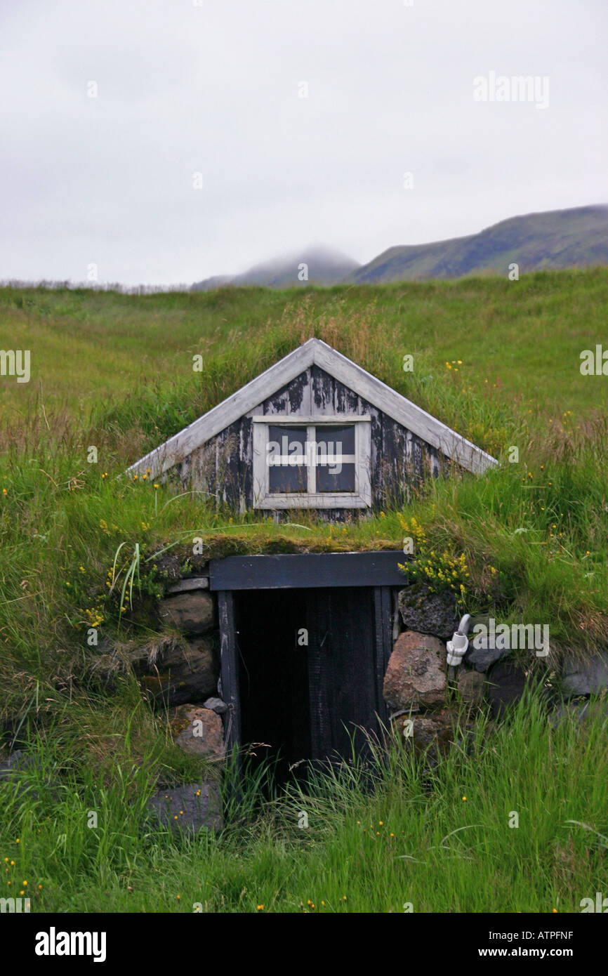 Icelandic Grass Roof House Stock Photo